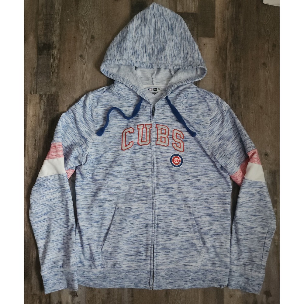New Era Chicago Cubs Hoodie Women XL Blue Space Dye Full Zip MLB Sweatshirt